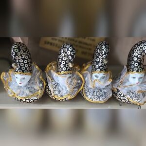 Harlequin Jester Dolls with Gold Accents